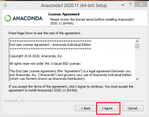 Anaconda3 2020.11 (64-bit) Setup License Agreement