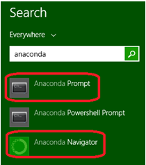 Window Search box Anaconda prompt